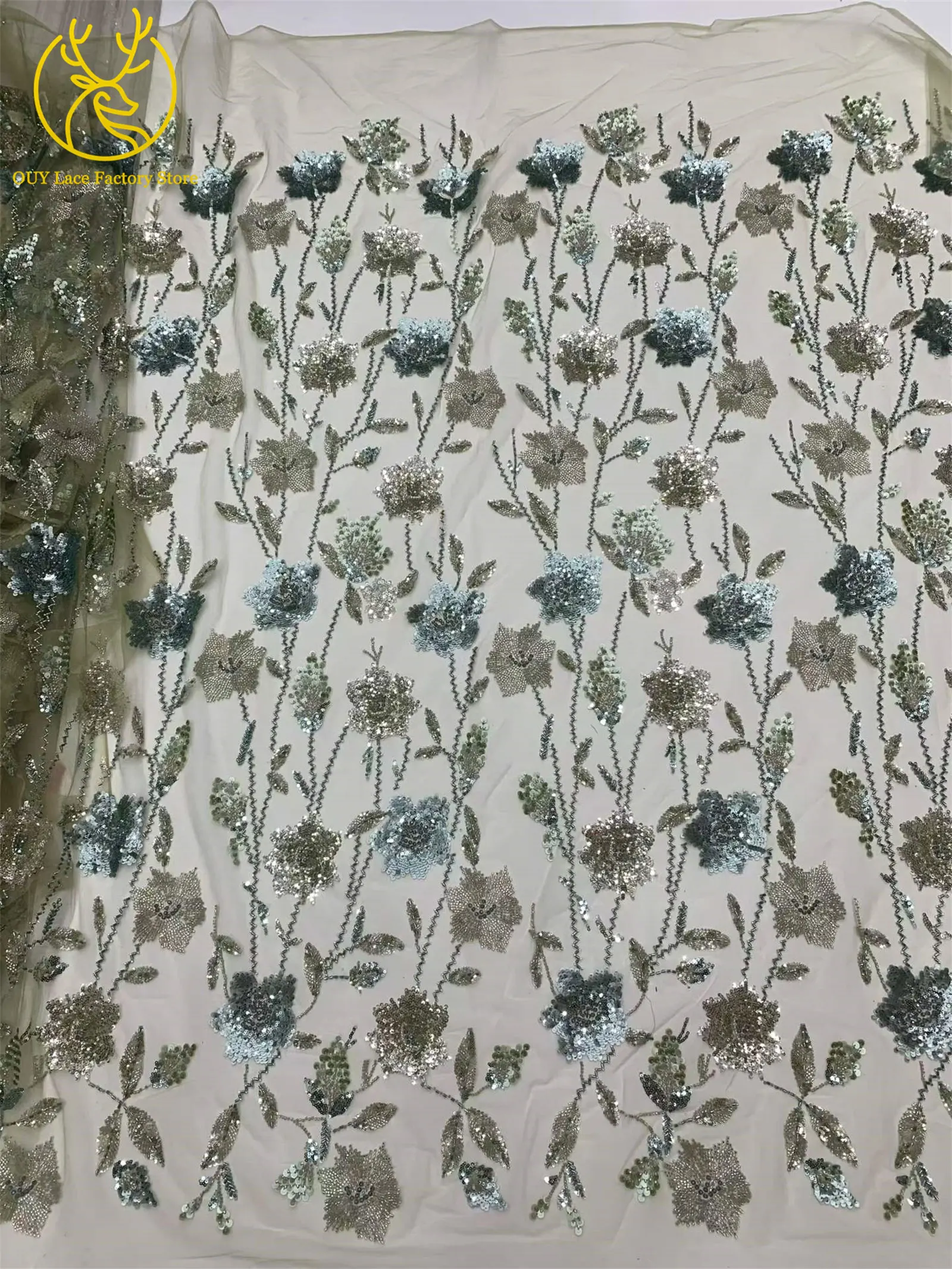 2026 Französische Stickerei Perlenbesetzter Mesh-Spitzenstoff 5 Yards Hochwertiger Afrikanischer Pailletten-Spitzenstoff für Damen Partykleider Nähen – Detail 12