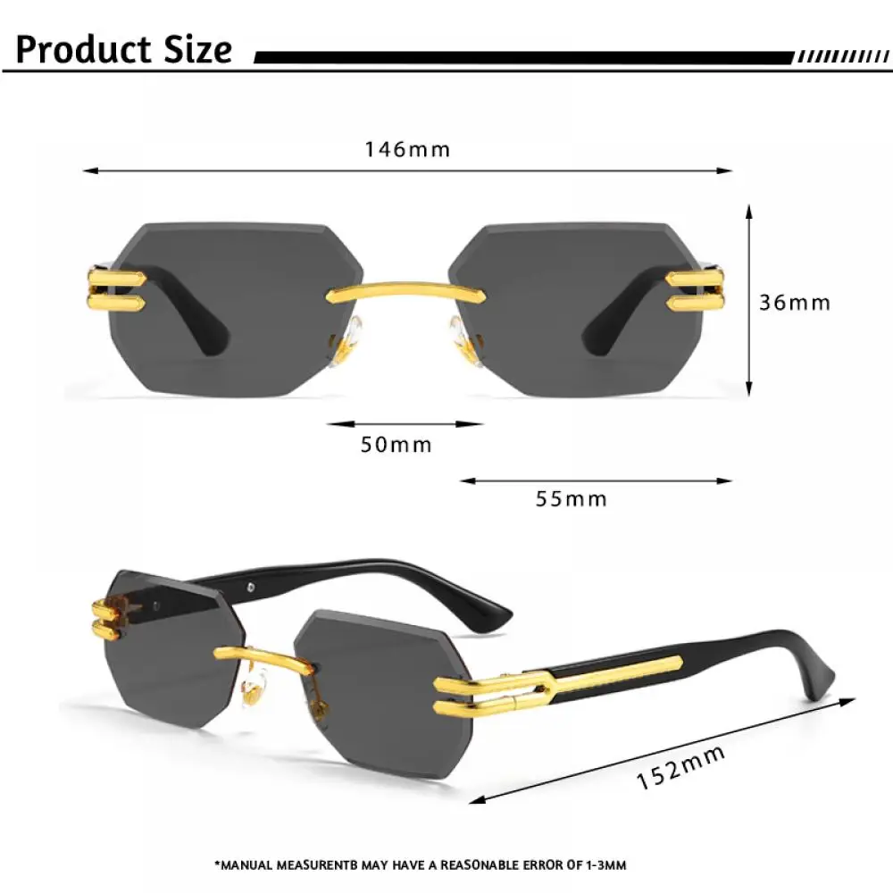 CATERSIDE Neue rahmenlose Sonnenbrille für Herren, modische polygonale Spiegellinsen mit Farbverlauf, Metallrahmen, Damen-Party-Sonnenbrille für den Außenbereich – Detail 1