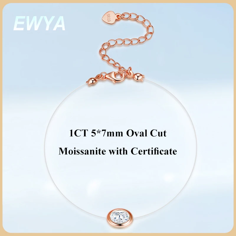 

EWYA 1CT 5*7 мм браслет из муассанита овальной огранки D Цвет 925 Посеребренный 18-каратное розовое золото Регулируемая леска Женские браслеты на руку