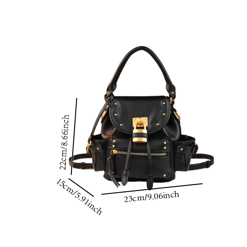 Unique design retro versatile lock bag studded backpack 2026 new model high-end handbag backpack