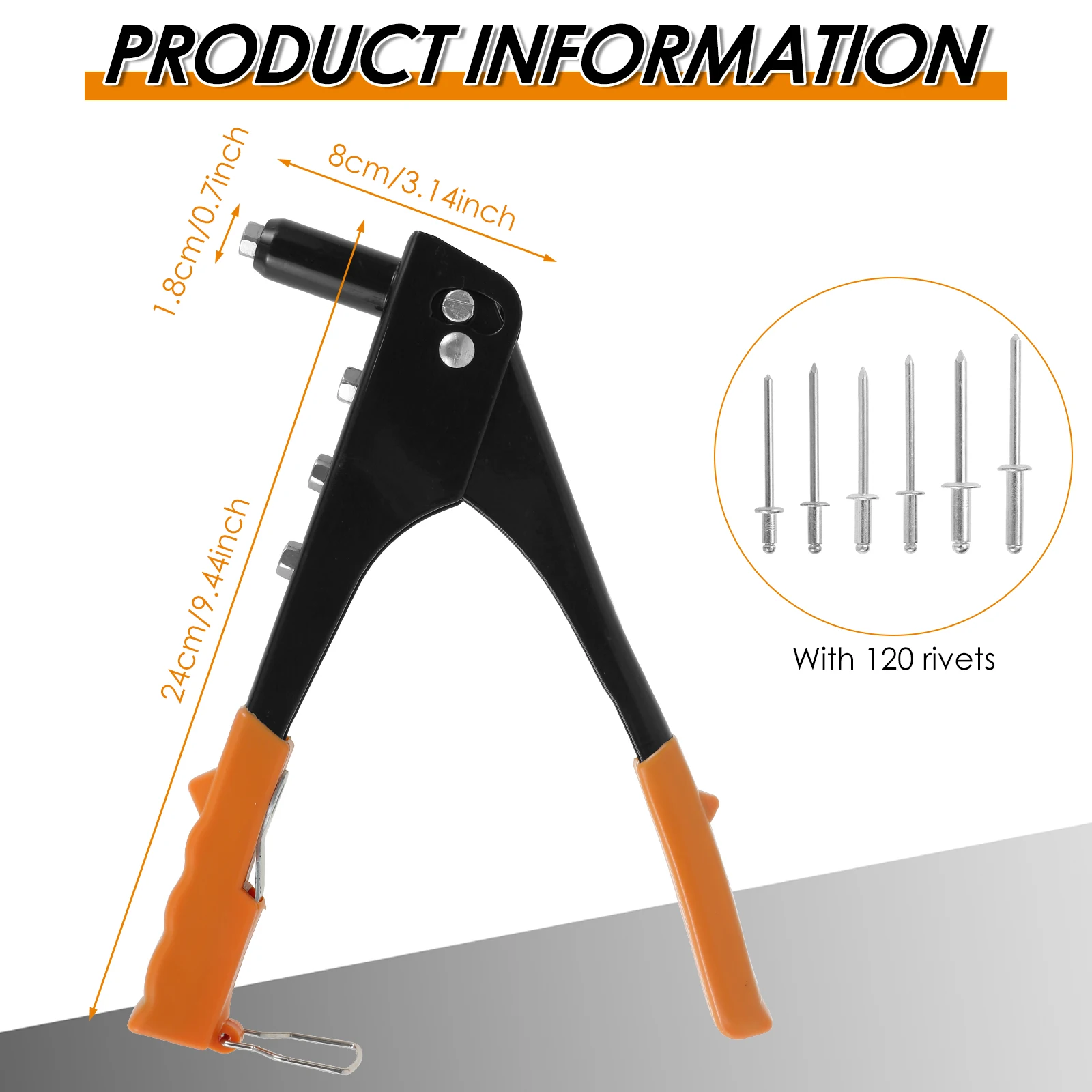 Hand Riveter Professional Metal Rivet Tool with 120 Rivets Manual Extended Head Rivetr Tool With 2.4/3.2/4.0/4.8mm Nozzles