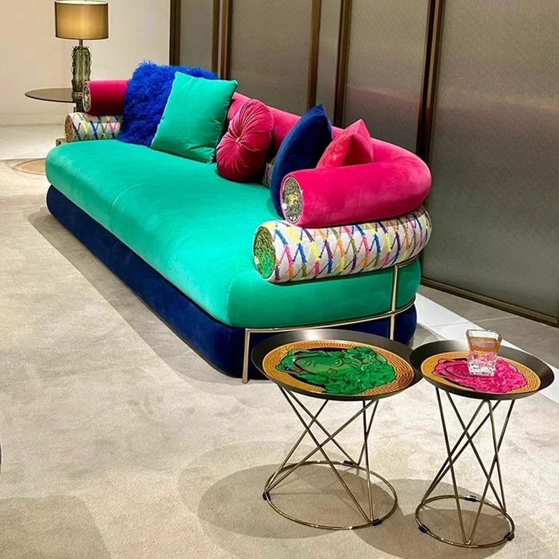 

s# sA Soft Fancy Unique Sofa Modern Wood Nordic European Puffs Sofa 3 Seater Muebles Para Salas Modernos Living Room Furniture