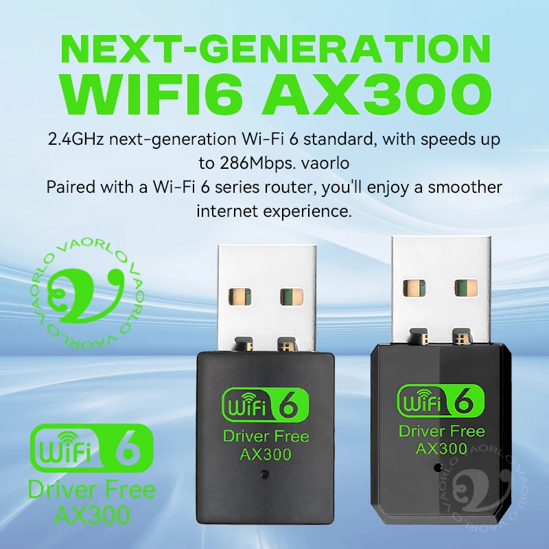 WIFI 6 802.11AX USB WiFi Wireless Adapter AX300 Kartu Jaringan 2.4G Wi-Fi Mini Dongle Receiver Untuk PC/Laptop Win7/10/11 Tanpa Driver