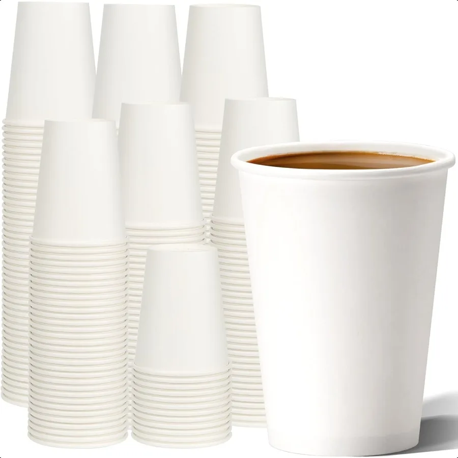 

Paper Cups 12 oz [100 Pack] White Hot Coffee Cups 12 oz Paper Coffee Cups Thickened Design for Cafes Bistros Parties and Event
