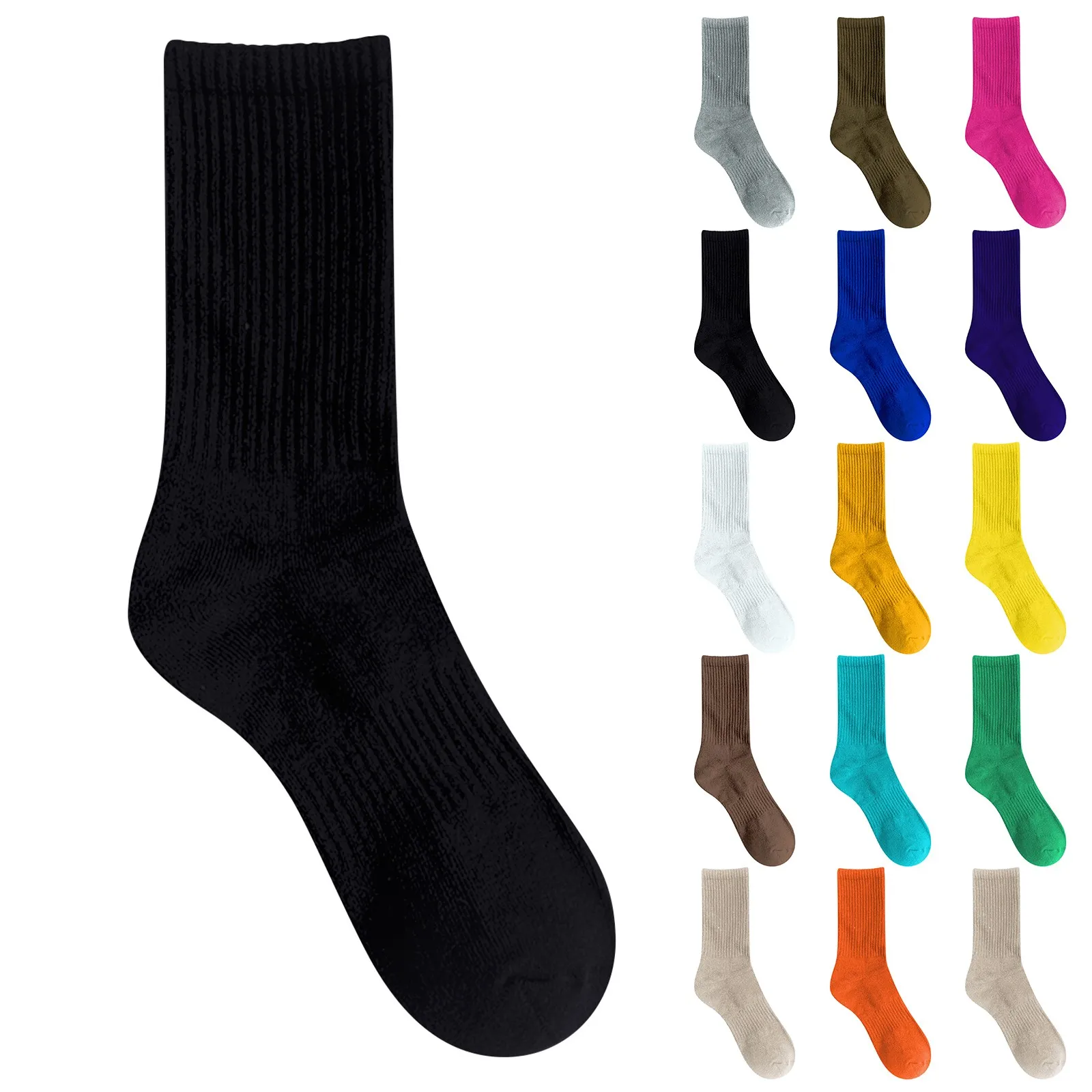 

Men's and Womne's Fashion Sports Socks Solid Color Long Tube High Cotton Socks Retro Casual Versatile Basic Socks