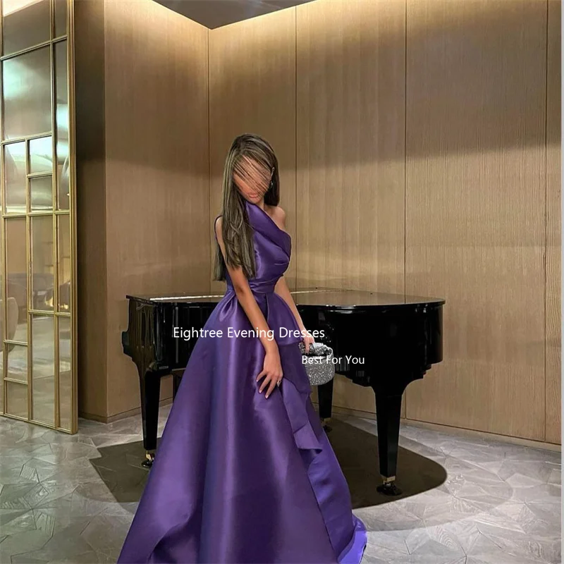 Eightree Elegant Purple Prom Dresses Stain Strapless Long A Line Pleat Abendkleider Dubai Robes De Soirée Party Dresses 2023