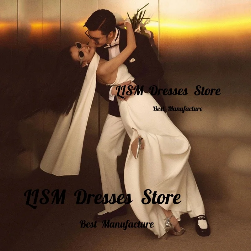 Lism Elegant Wedding Party Dress Strapless with Scarf Ivory Satin Mermaid Korea Photo shoot Bridal Gown Customized Evening Gowns