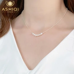 ASHIQI Natural Freshwater Pearl Choker Necklace 925 Sterling Silver Jewelry for Women Korean New Trend