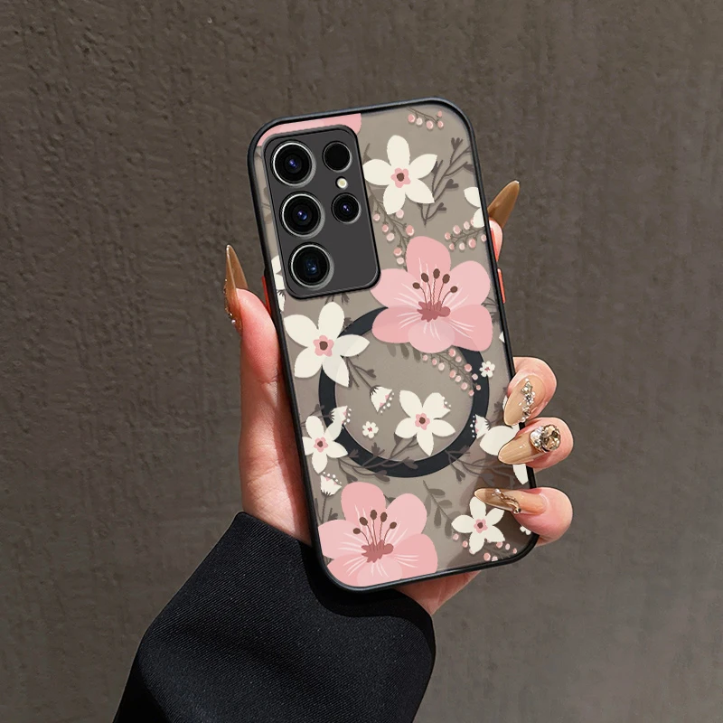 حافظة هاتف غير لامعة لهاتف سامسونج جالاكسي S25 S24 S23 S22 Ultra S23 FE Plus S20 زهرة لغطاء شحن لاسلكي مغناطيسي Magsafe