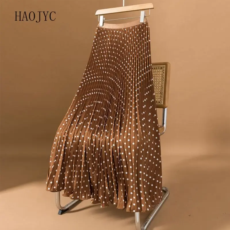 French high-waisted new polka-dot pleated summer dress, thin loose square dance, swinging beach skirt