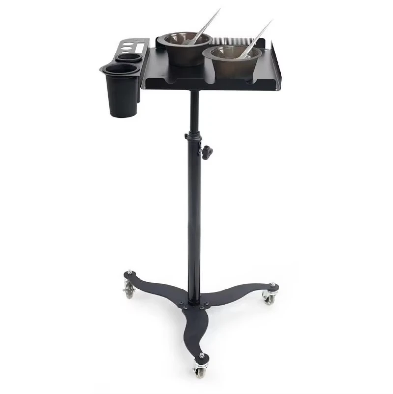 Salon Tools Trolley on Wheels Barber Rolling Tray Cart Metal Tray for Hair Coloring Adjustable Height 2-Sided Wig Storage Tray