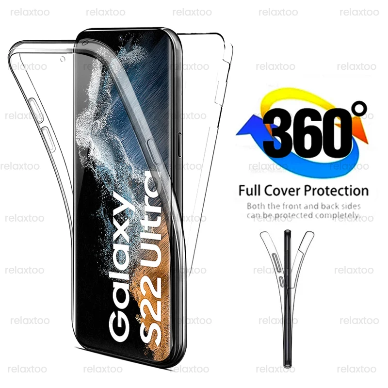 360° Full Cover Protect Shell For Samsung Galaxy S 22 S22 Ultra Plus S22Ultra S22+ 5G Clear FET+PC Double-Sided Shockproof Case