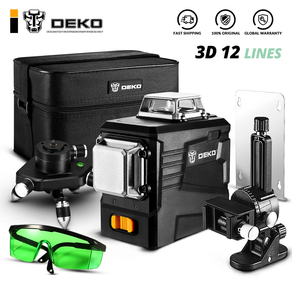 DEKO DKLL12PB2 360 Degrees Rotary 3D Laser Level Self Leveling Green Vertical Horizontal 12 Cross Lines DIY Indoor Outdoor Mode