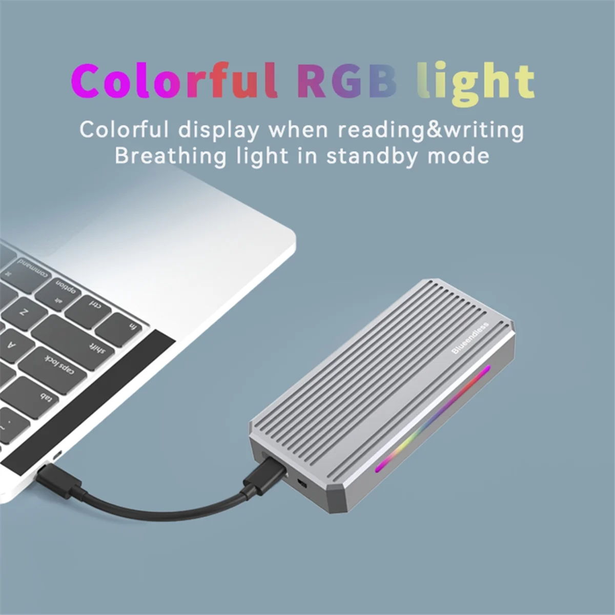 NVMe M.2 SSD Mobile Hard Drive Box 40Gbps USB 4.0 Solid-State Drive Reader RGB Light with Fan