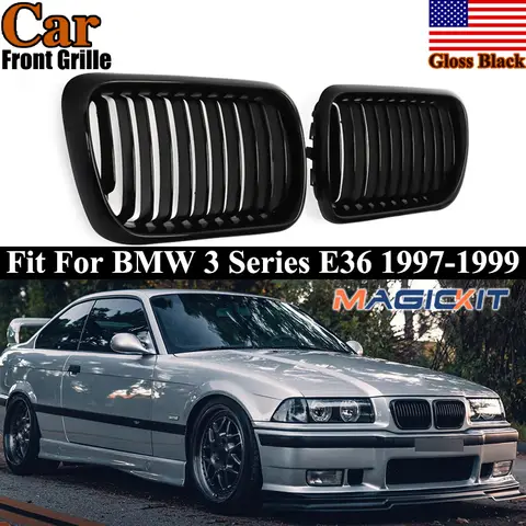 BMW E36 M3 318 323i 328i LCI 1997-1999 교체 후드 신장 그릴 용 M 스타일 광택 블랙 그릴 51138195151 / 51138195152