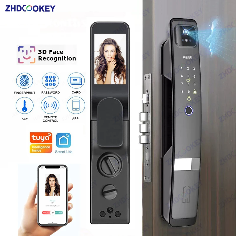 Smart Lock with Camera 3D Face Recognition DoorBell Fingerprint Card Password Code Auto Burglarproof Security Digital Door Locks