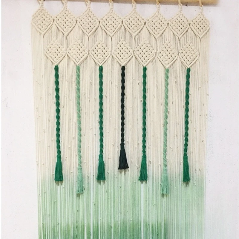 Hand-woven curtains, door curtains, partition curtains, Nordic decorative hanging cloths, half-blackout line, green.