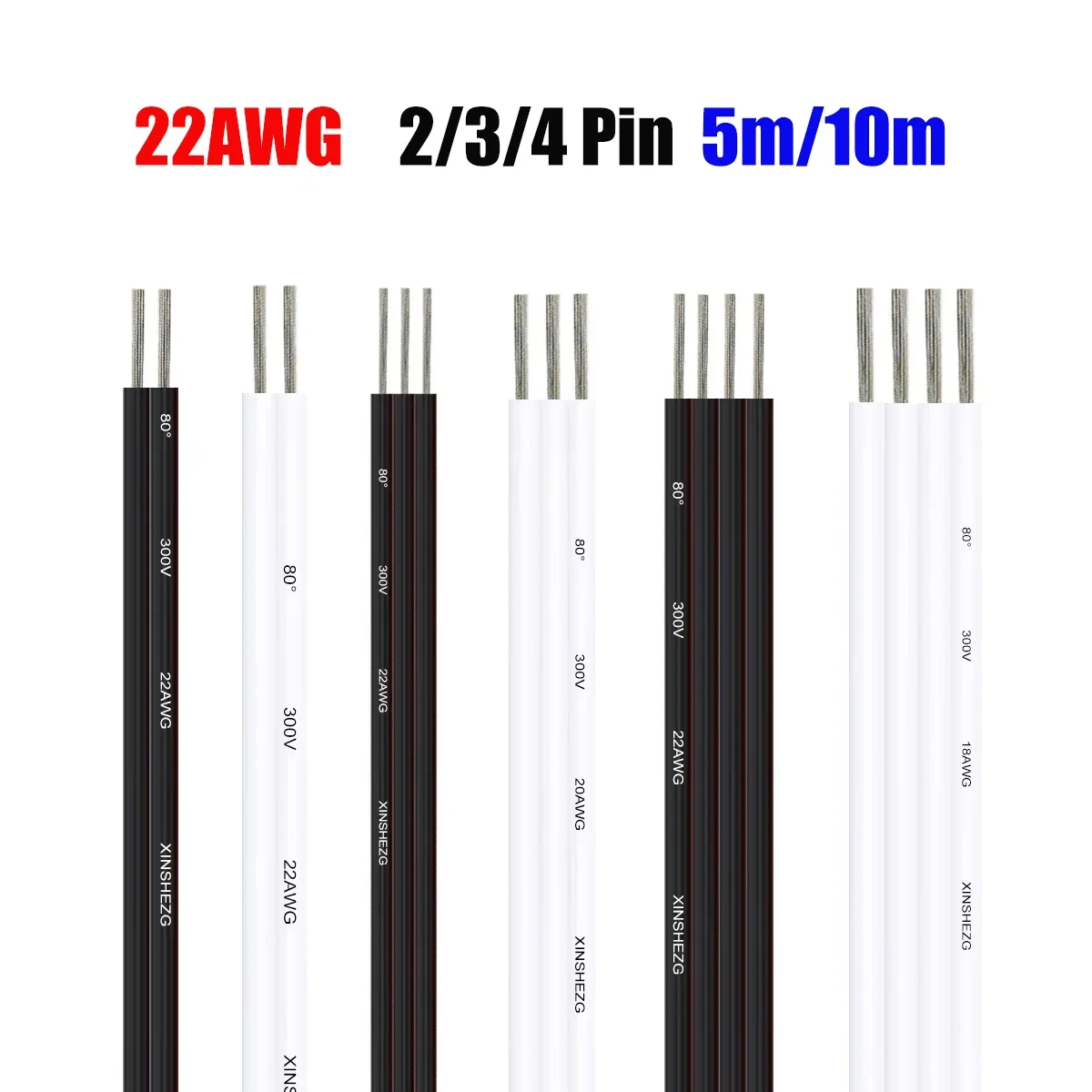 Cavo elettrico 22AWG 12V Calibro 22 2 3 4 Conduttore Filo di rame stagnato Cavo in PVC Cavo piatto flessibile per strisce LED Lampade Illuminazione