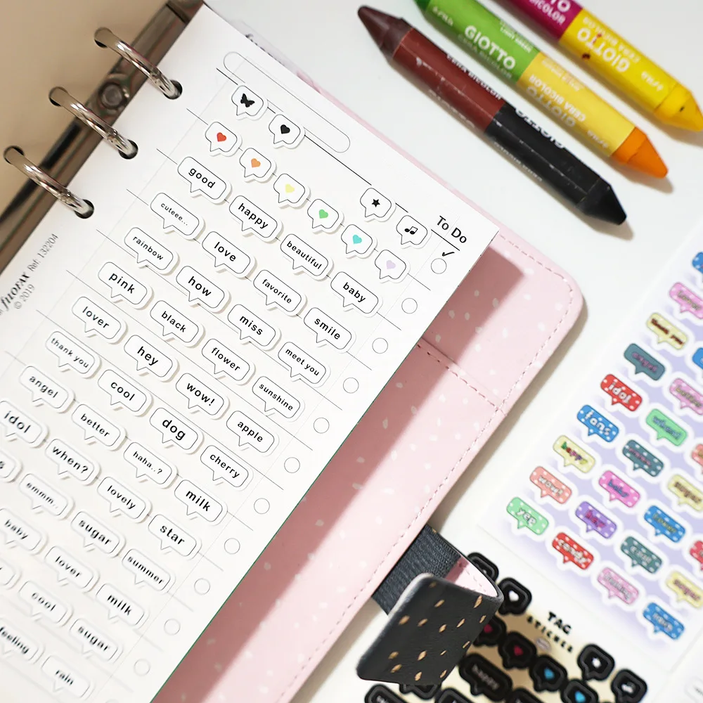 MINKYS 2pcs Kawaii Gradient Letter Words Kpop Photocards Basic Dialog Sticker DIY Scrapbook Stickers Confetti Stationery
