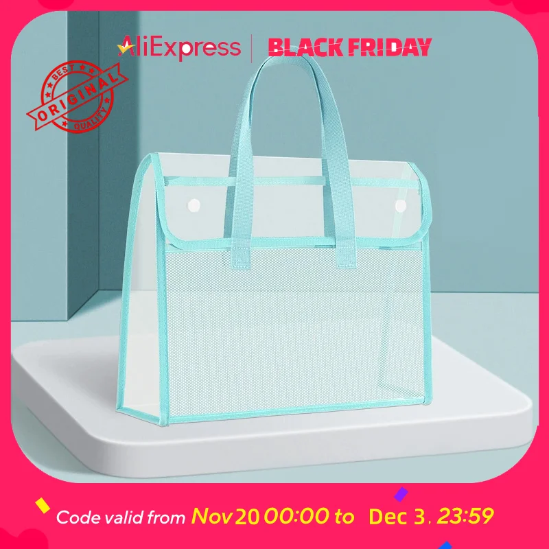 

L-Shape Zipper Document Organizer - Multi-Pocket A4 File Folder for School, Homework, Exams, Transparent Pouch with Handles, 5-S