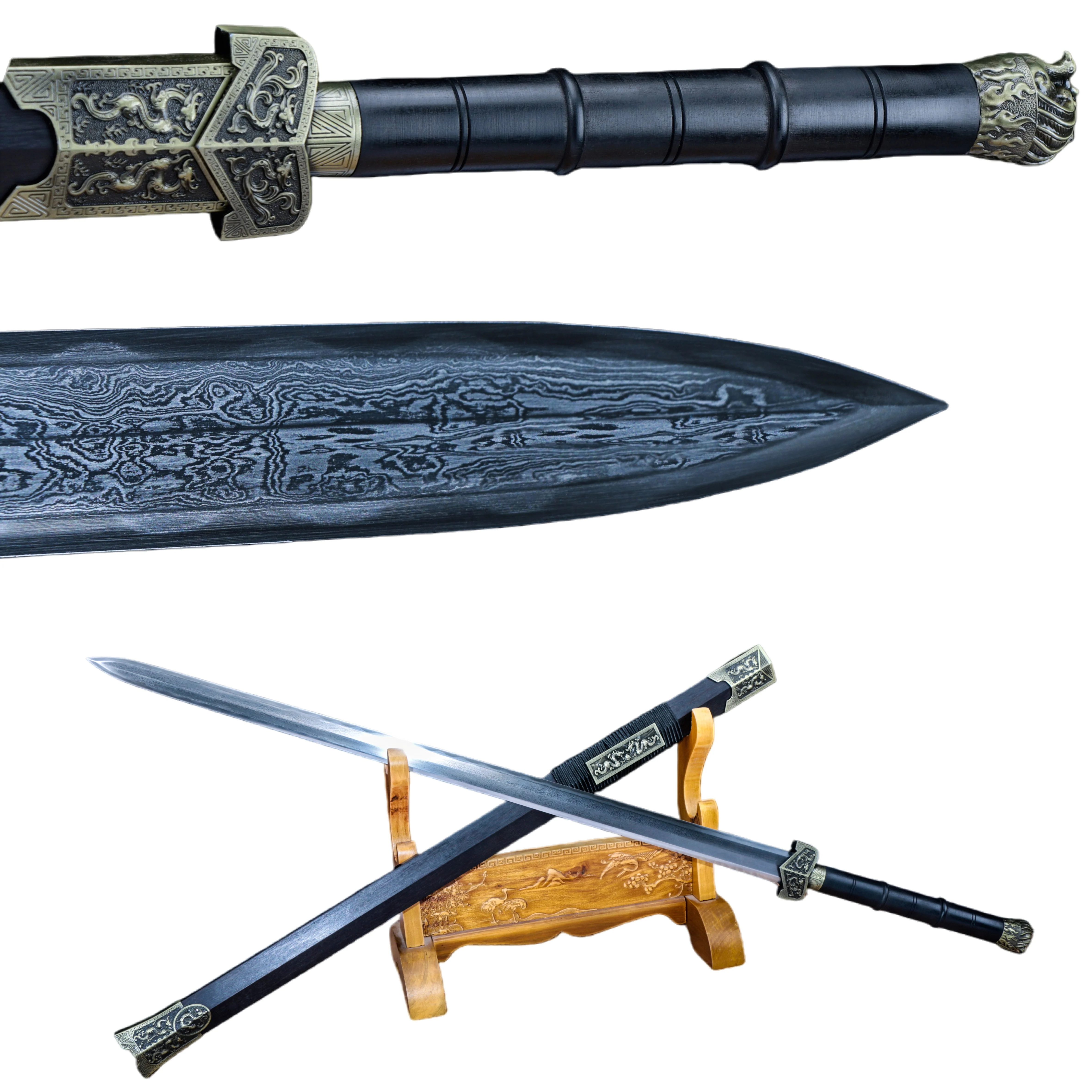 Chinese samurai swords, medieval retro combat preparations, hand-folded Damascus steel, forged clay, sharp blades, samurai sword