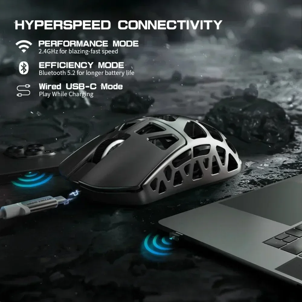 Attack Shark R3 Magnesium Alloy Mouse Lightweight PAW3395 Tri-mode Bluetooth 26000 DPI 2.4G Wireless Gaming 4K8K Gaming Mouse