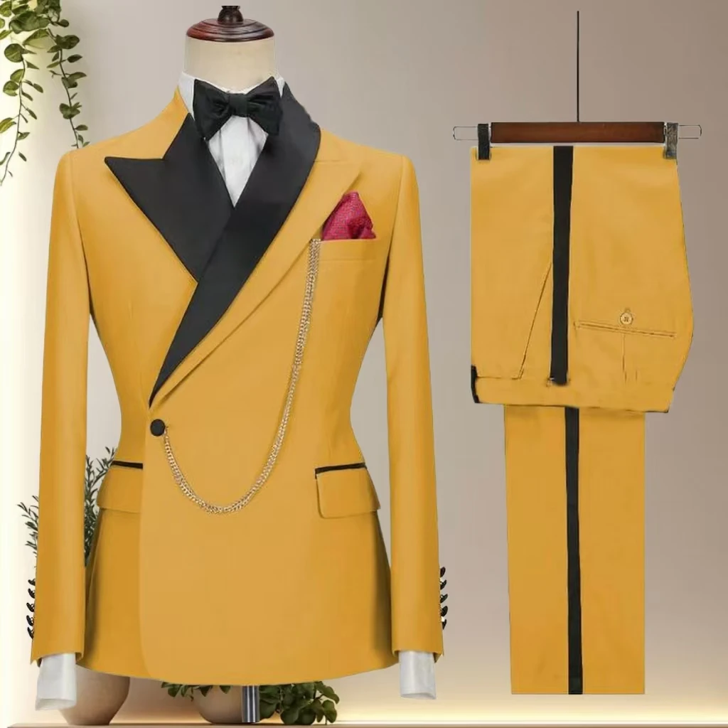 Elegant Men's 3-Piece Blazer Suit Set Colorful Double-Breasted Vest And Pants with Creative Design for Formal Occasions
