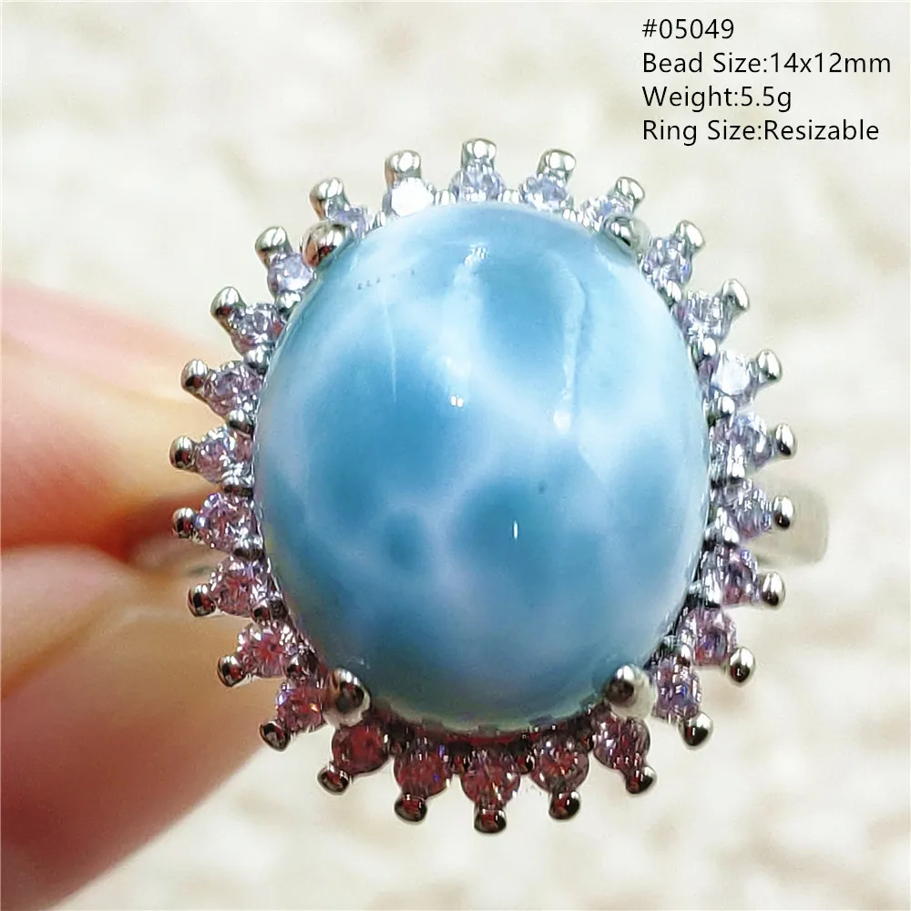 

Natural Blue Larimar Adjustable Ring Water Drop Dominia Larimar Water Pattern Oval 925 Sterling Silver AAAAAA