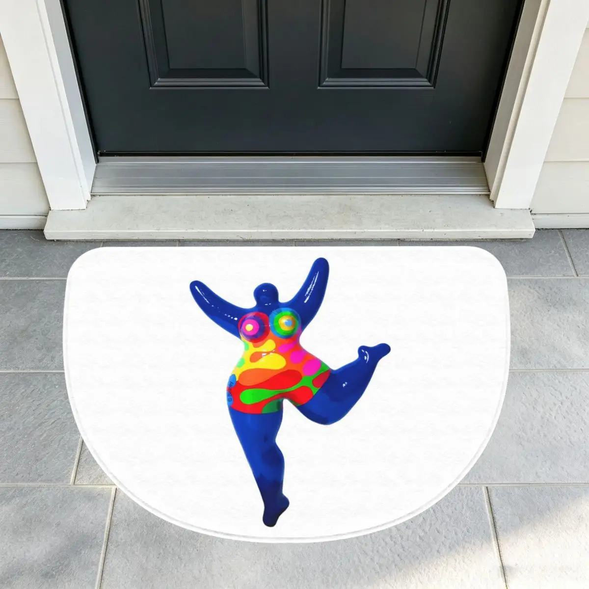 Blue Nana Biriney Tribute To Niki De Saint Phalle Soft Flannel Half Round Doormat Non Slip Bathroom Mat Absorbent Floor Carpet