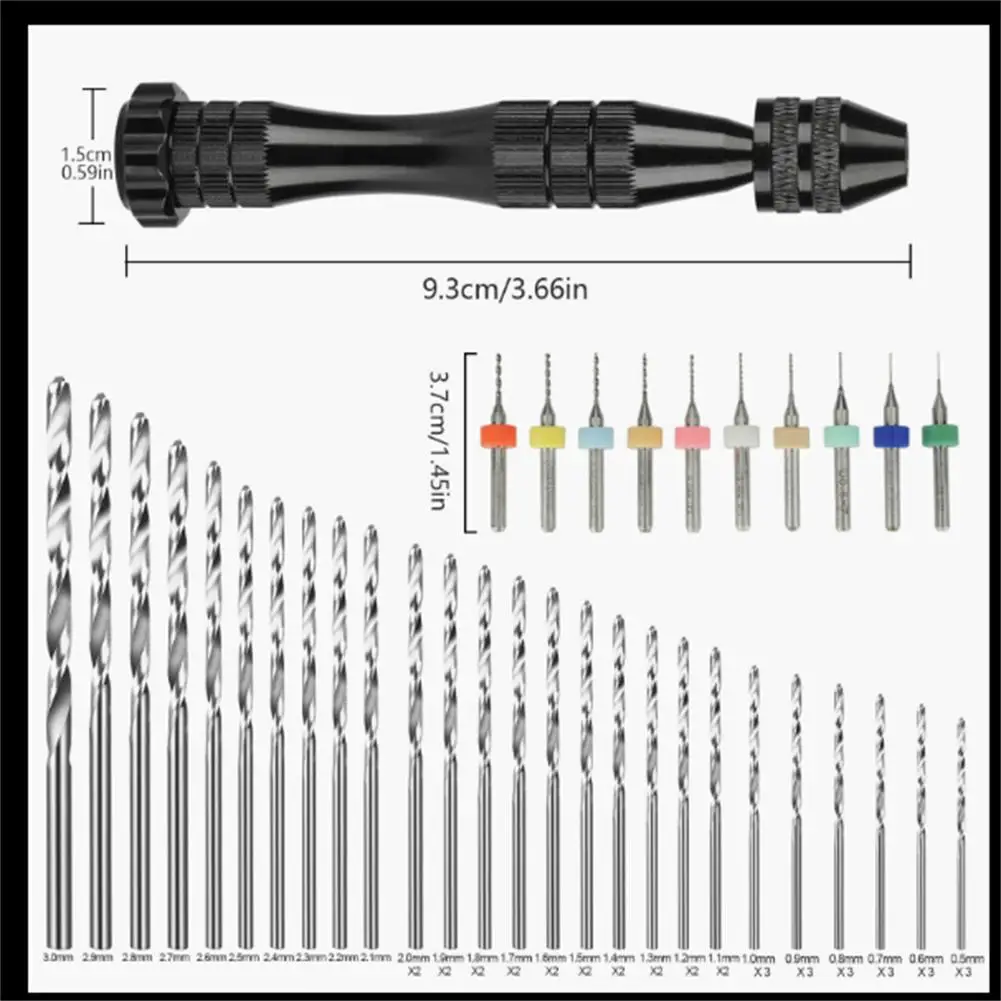 60 sztuk Precision Pin Vise mikro wiertła ręcznie Twist zestaw wierteł obrotowy zestaw narzędzi do Diy montaż elektroniki