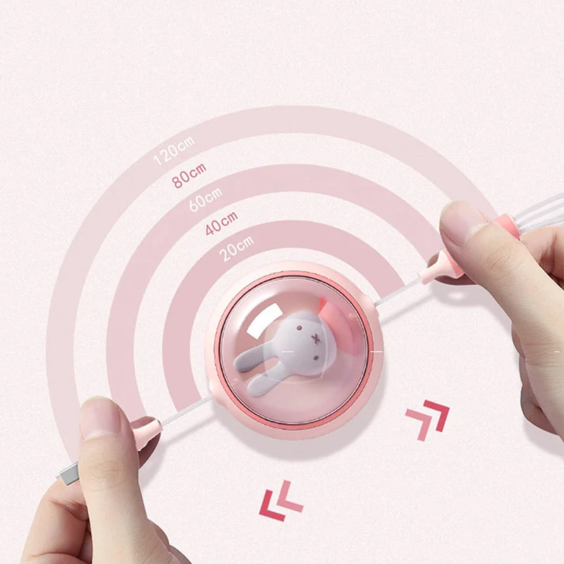 Miffy-Cable de carga retráctil 3 en 1, Cable USB C para iPhone 13 14, Cargador USB tipo C de carga rápida para 14Pro, Samsung y Xiaomi