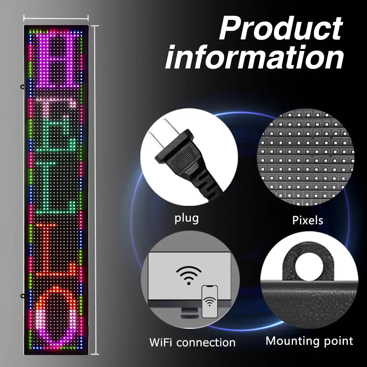 P10 LED Display with WIFI FULL Color Sign Fast Programmable Digital LED Display Use For Storefront Business Window Bar(100x20cm)