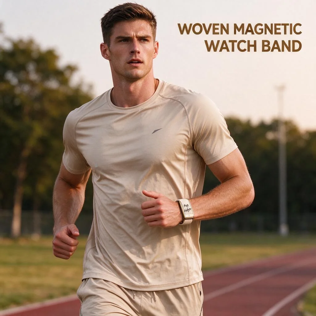 WHOOP 5.0 MG Compatible Nylon Woven Sport Band White Base Blue MAKE IT HAPPEN Motivational Slogan Print Replacement Wrist Strap