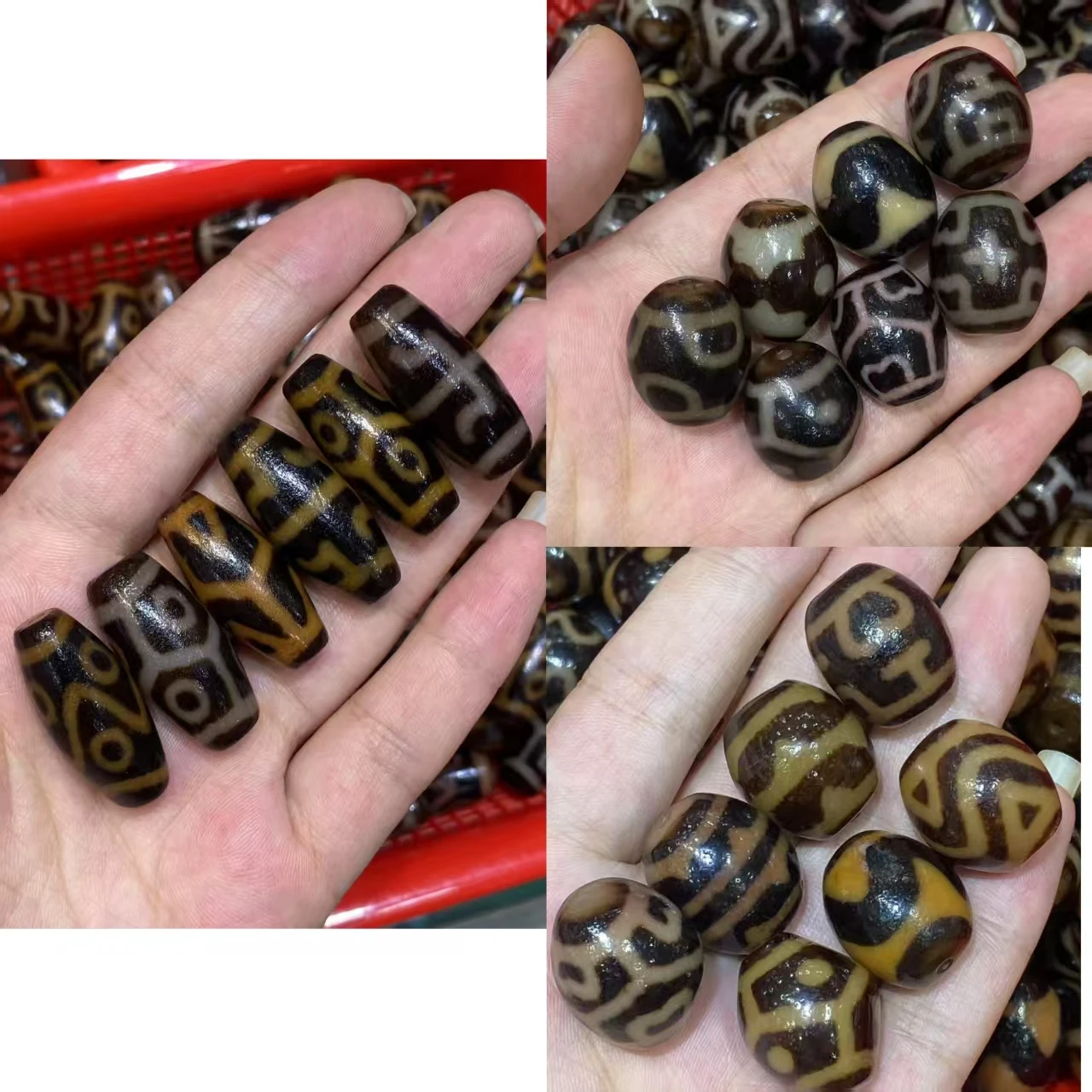 1pcs Lao Feng handmade bead pulp old-fashioned tortoise shell six-eyed unbounded dzi dzi Daluo tortoise shell brown black double