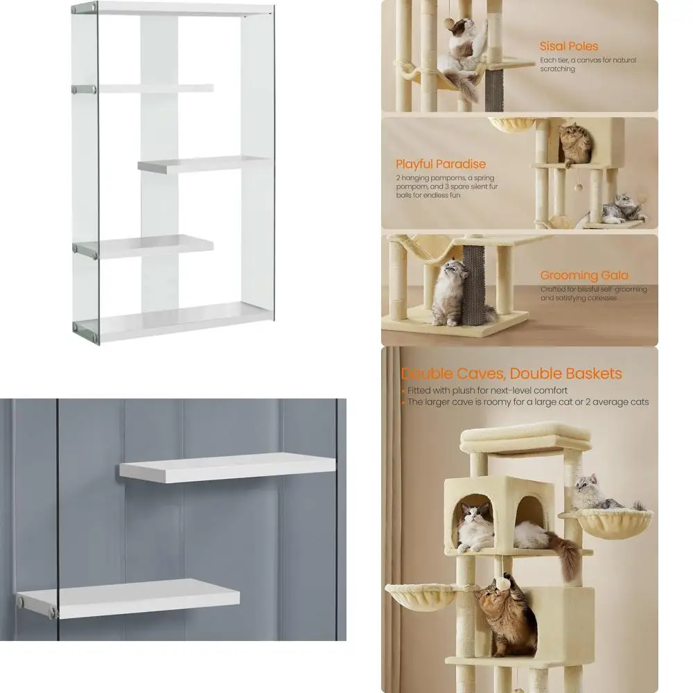 

Домашняя кошачья башня высотой 69 дюймов, многоуровневая кондованка с 2 полосками, 2 корзинами, 5 когтеточками, идеально подходит для кошек, большое лазание для кошек