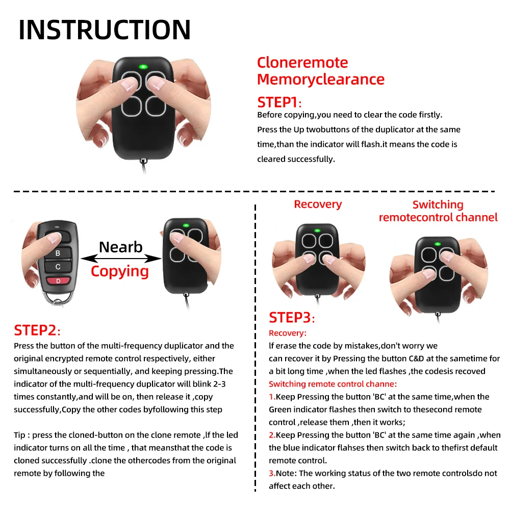 433 315 330mhz RF Wireless Remote Control Multi Frequency 300-915MHz 4 Keys Cloning Garage Gate Door Opener Remote Duplicator