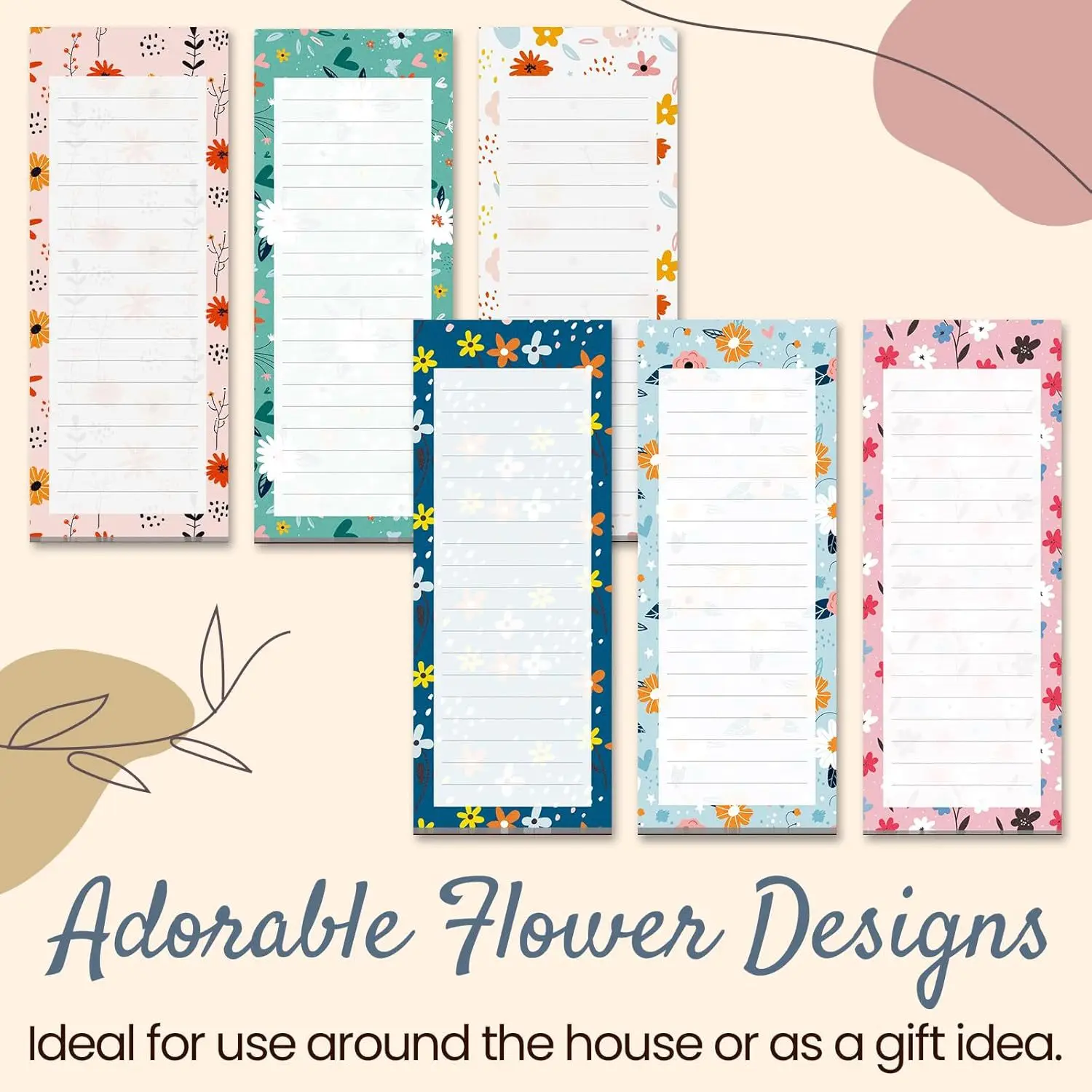 60 sheet Floral Pattern Magnetic Grocery Shopping List Pad Planner Note Pad for Fridge To Do list Appointment Reminders Notepad