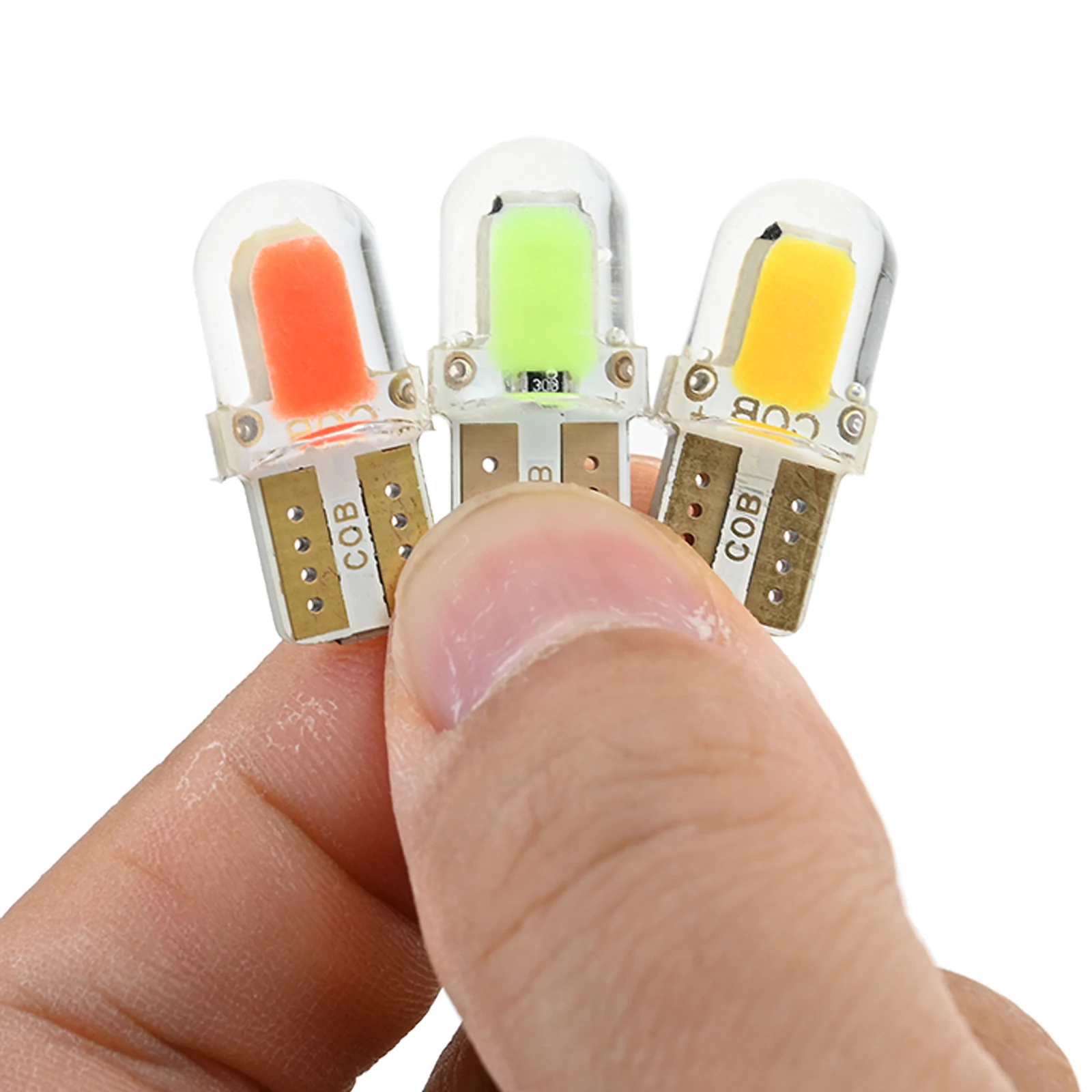 10Pcs 4-Core T10 W5W Short Silicone LED Wide Bulb Car License Plate Lamp COB Canbus Clearance Parking Interior Reading Light 12V