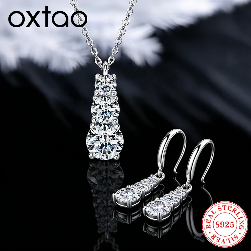 

Комплект украшений OXTAO: серьги-крючки и ожерелье с муассанитом цвета D, серебро 925 пробы, роскошные ювелирные изделия для женщин, для свадьбы и вечеринок