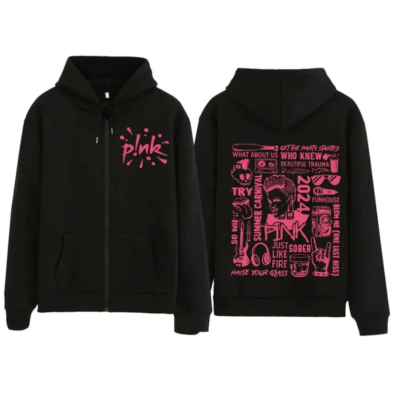 Pink Singer Summer Carnival 2024 Zipper Hoodies Fashion Harajuku Pullovers Casual Zip Up Hooded Sweatshirts Streetwear Fans Gift