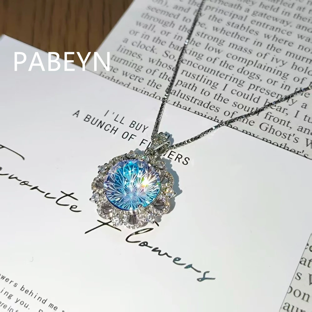 925 Sterling Silver Colorful Luxury Sunflower Zircon Pendant Necklace Birthday Party Anniversary Gift Ladies Jewelry