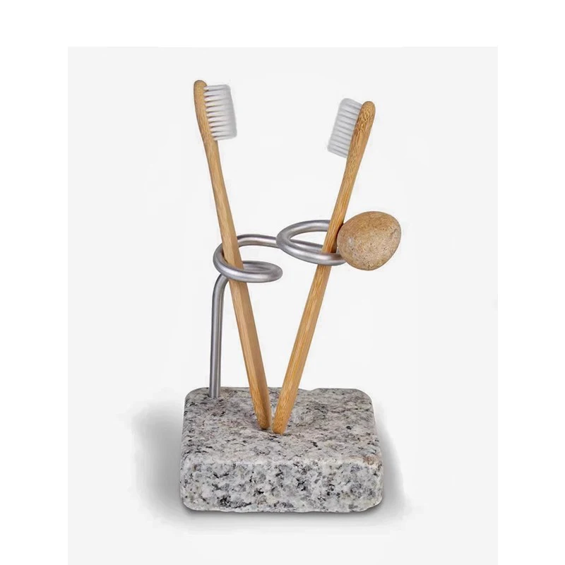 Home Art Decorations Bathroom Toothbrush Storage Rack Stainless Steel Material Granite Ornament Light Luxury Style Storage Rack