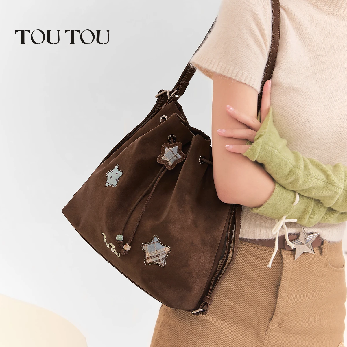 حقائب TOUTOU للنساء حقيبة دلو برباط على شكل نجمة جديدة - حقيبة حمل ذات سعة كبيرة للركاب، قابلة للتعديل لارتداء الإبط وحقيبة الظهر #3