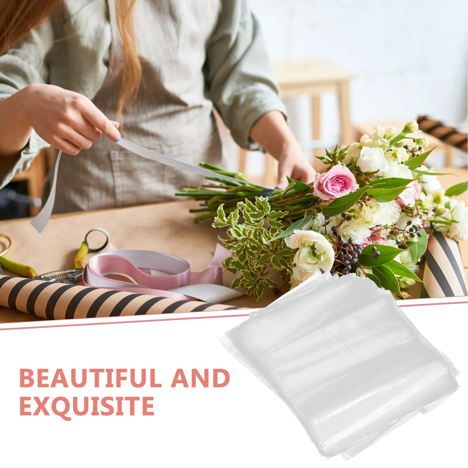 100Pcs Bouquet Water Retaining Bags Waterproof Floral Packaging Bags Transparent Flower Wrapping Sleeves for Fresh Flower Care