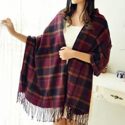 New Checkered Scarf Women's Winter Scarves Warm Red Scarf Ladies Cashmere Black Scarf AC006