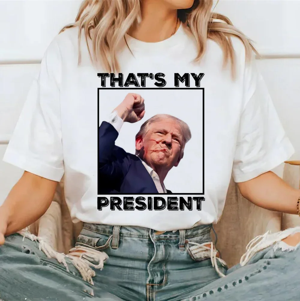 That's My President Trump Gun Shot Printed Pattern Trendy T-Shirt Hot Short Sleeve Casual Women's Printed Fashion Summer Top