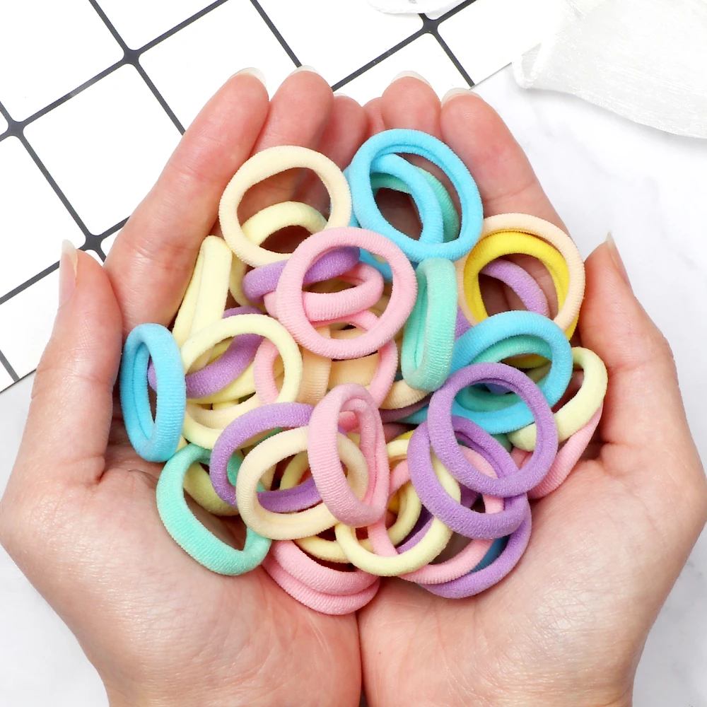 50-200Pcs Children Candy Color Hair Band Girl 3 CM Basic Multicolored Hair Tie Ponytail Hold Elastic Scrunchies Hair Accessories