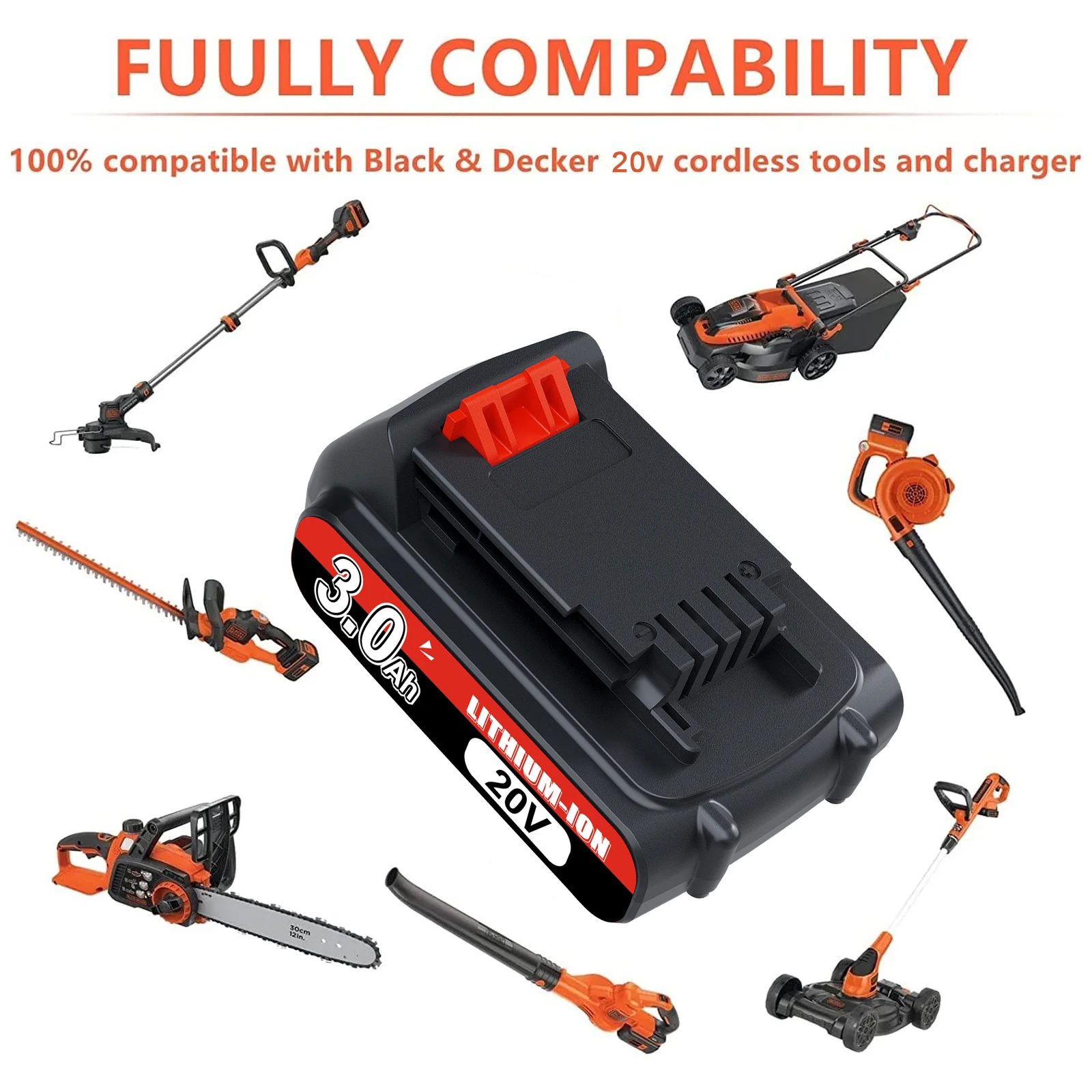 Batería de repuesto de iones de litio para herramientas eléctricas, cargador de batería de 20V y 3000mAh para Black & Decker LBXR20 LB20 LBX20