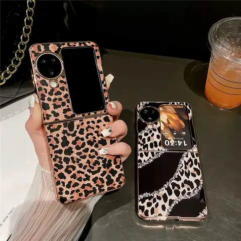 N3 Flip Cover Luxury Leopard Print Gold Plating Case For OPPO Find N3 Flip/N2 Flip Protective Hard Back Shell