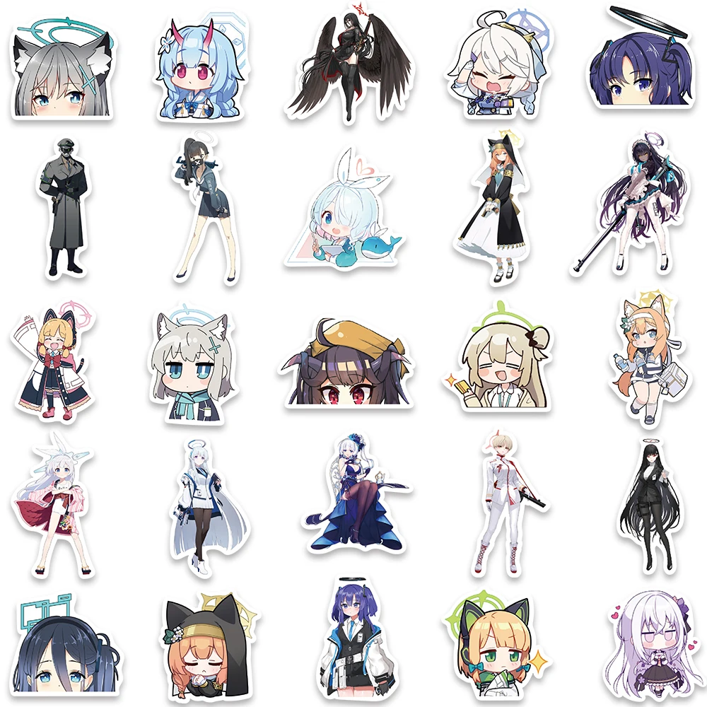 50PCS Blue Archive Game Kawaii Anime Girl Stickers Cute Aesthetic Decal Diary Motorcycle Laptop Scrapbook Kids Toy Sticker